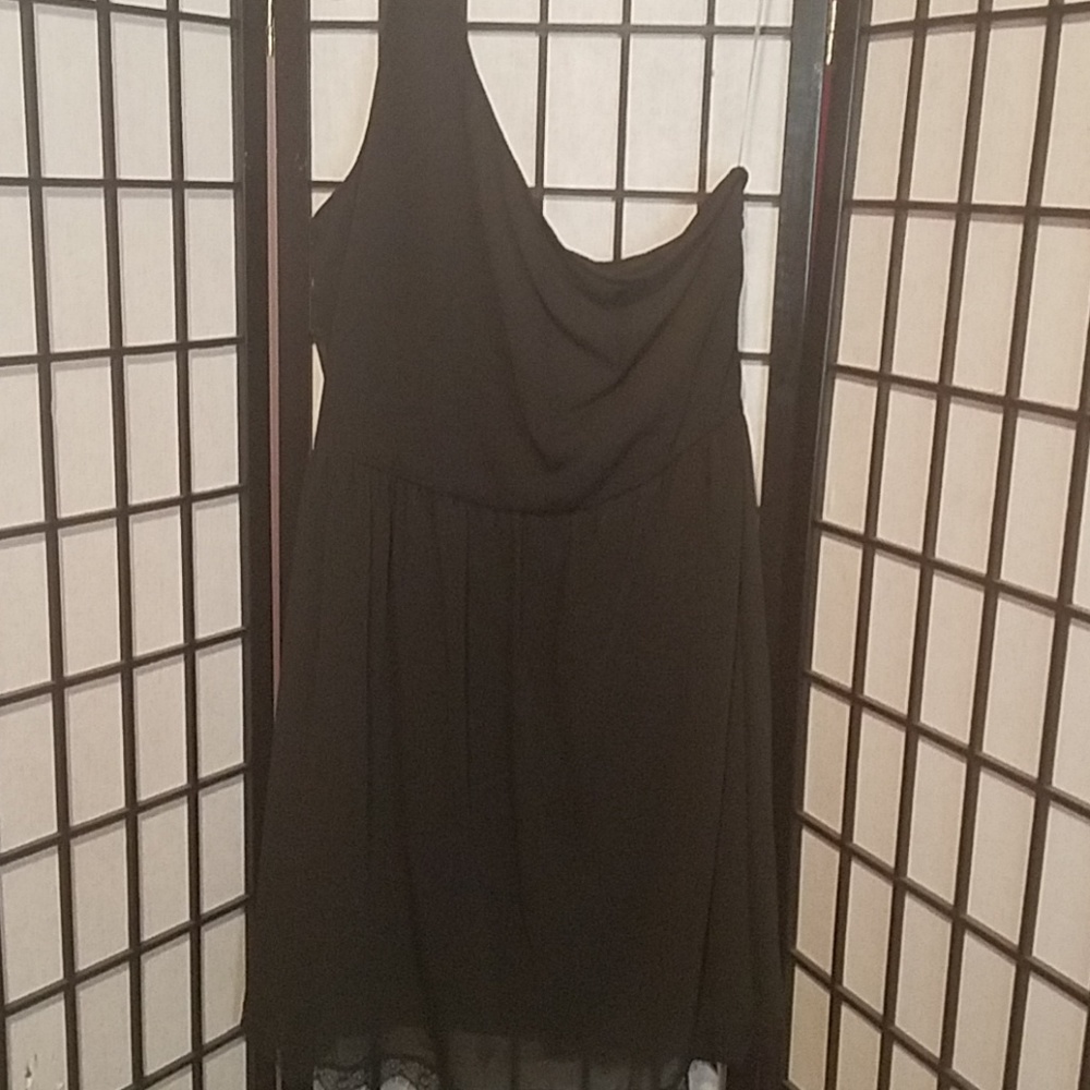 Black one shoulder dress with a lace bottom